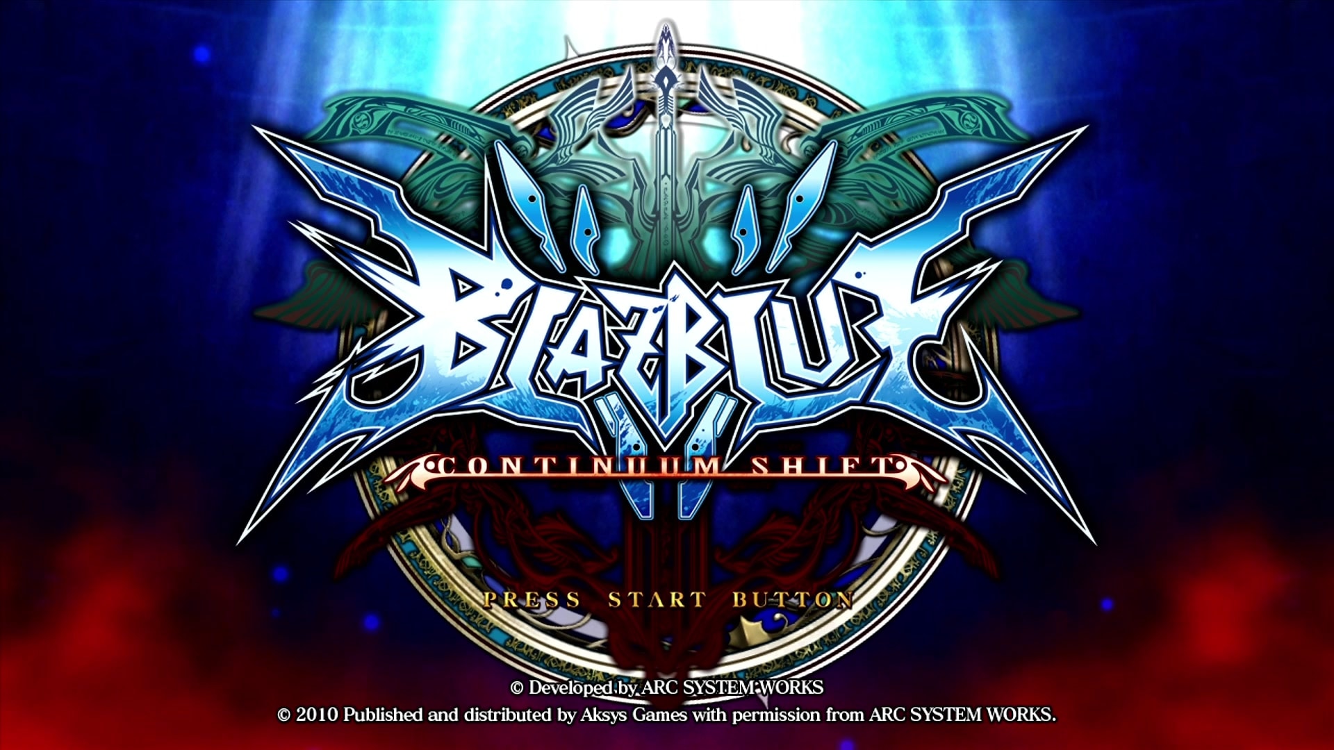 BlazBlue: Continuum Shift title screen for Xbox 360